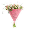 Розовые кустовые розы с хризантемами