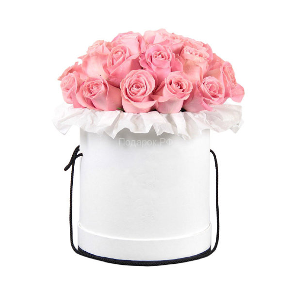 21 Светло - розовая роза в шляпной коробке